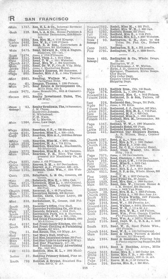 a page from the 1903 San Francisco telephone directory
