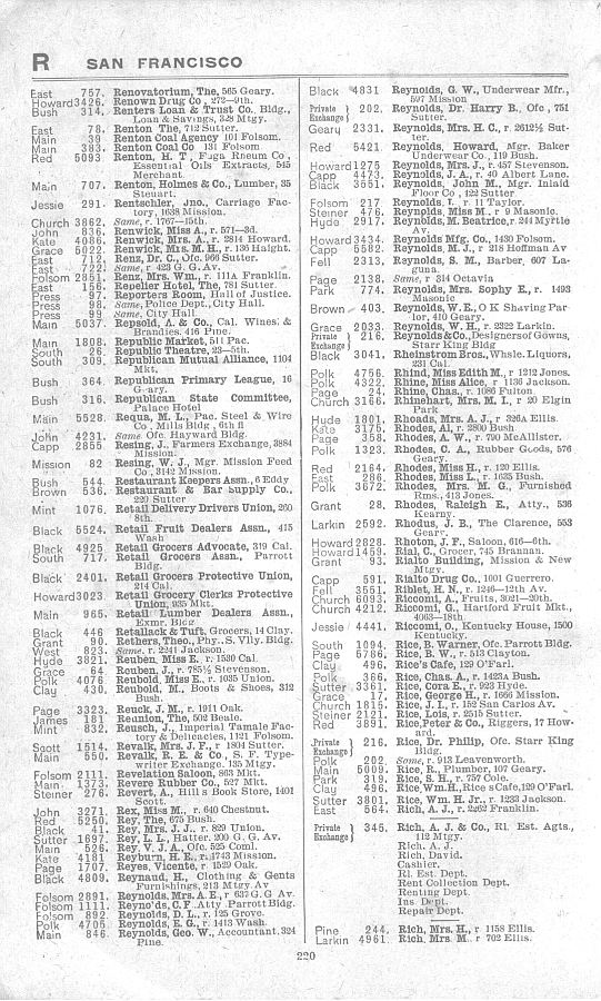 a page from the 1903 San Francisco telephone directory