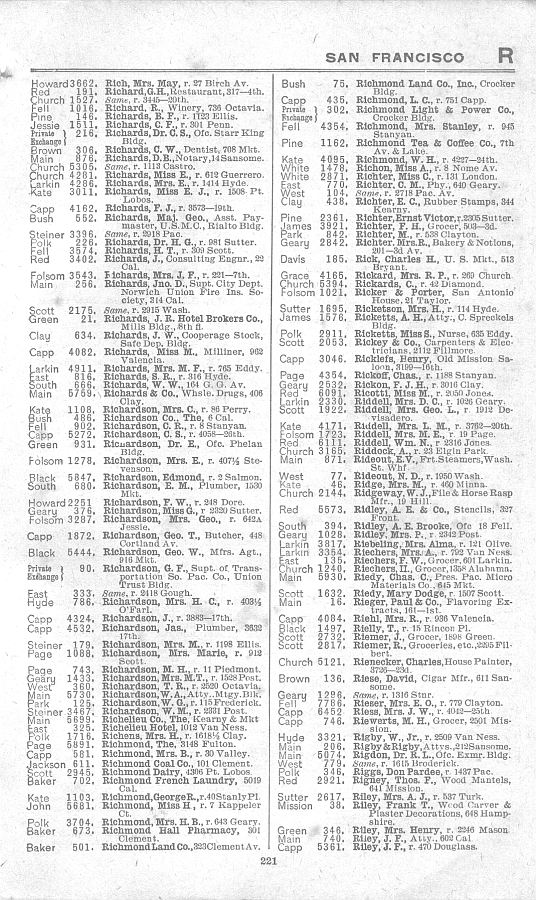 a page from the 1903 San Francisco telephone directory