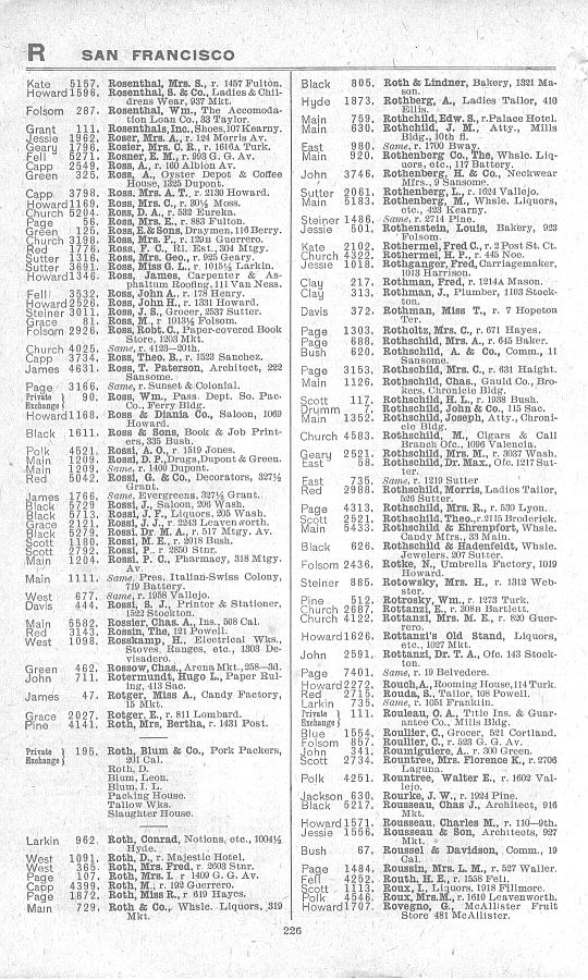 a page from the 1903 San Francisco telephone directory
