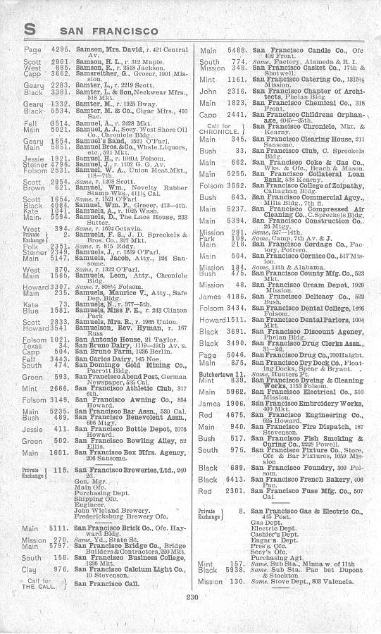 a page from the 1903 San Francisco telephone directory