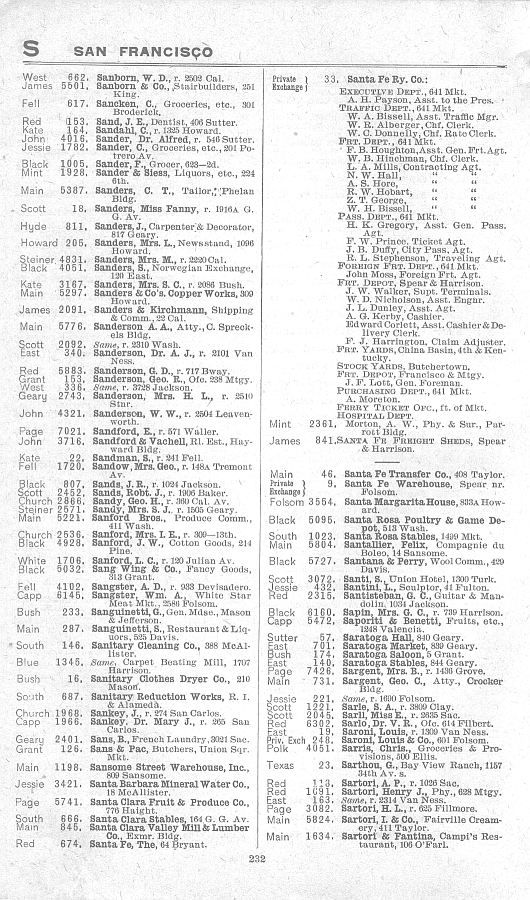 a page from the 1903 San Francisco telephone directory