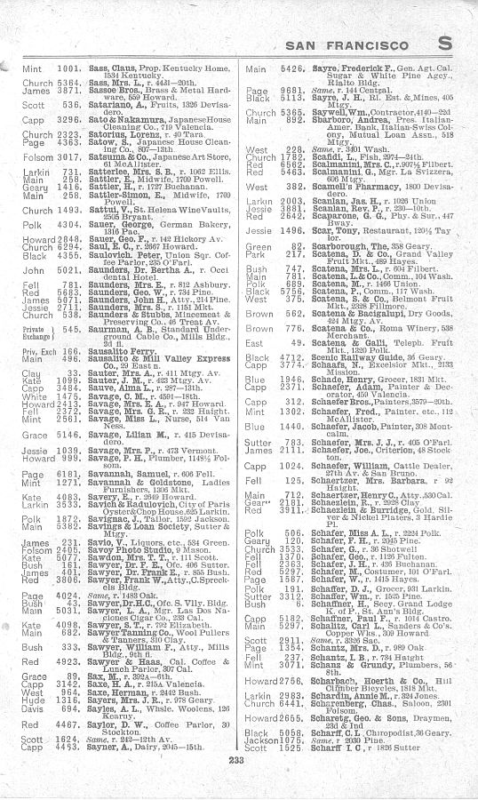 a page from the 1903 San Francisco telephone directory
