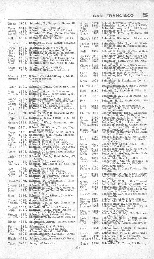 a page from the 1903 San Francisco telephone directory
