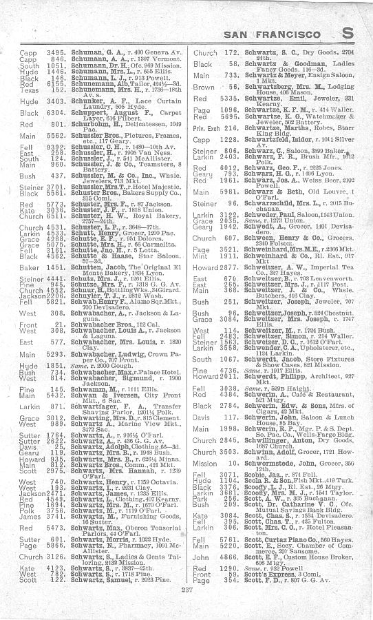 a page from the 1903 San Francisco telephone directory