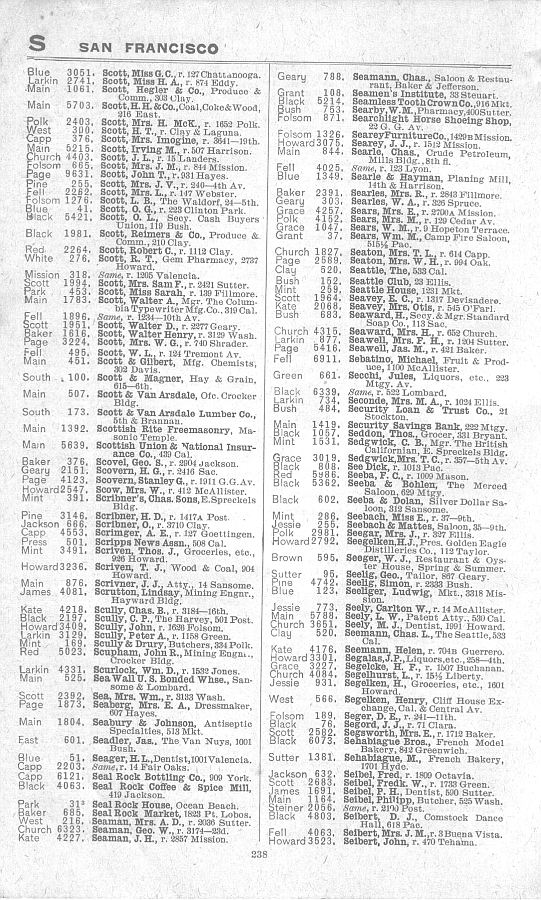 a page from the 1903 San Francisco telephone directory