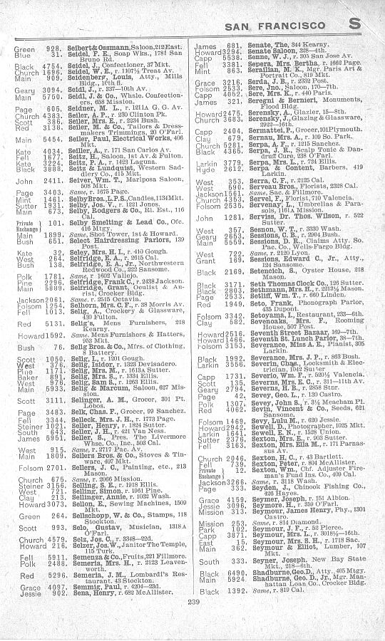 a page from the 1903 San Francisco telephone directory