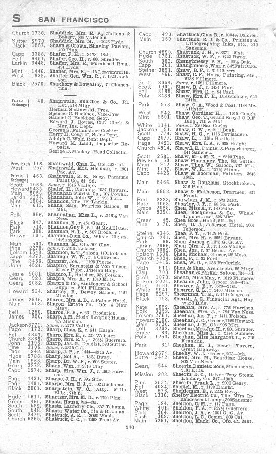a page from the 1903 San Francisco telephone directory