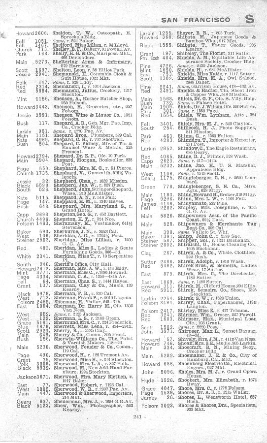 a page from the 1903 San Francisco telephone directory