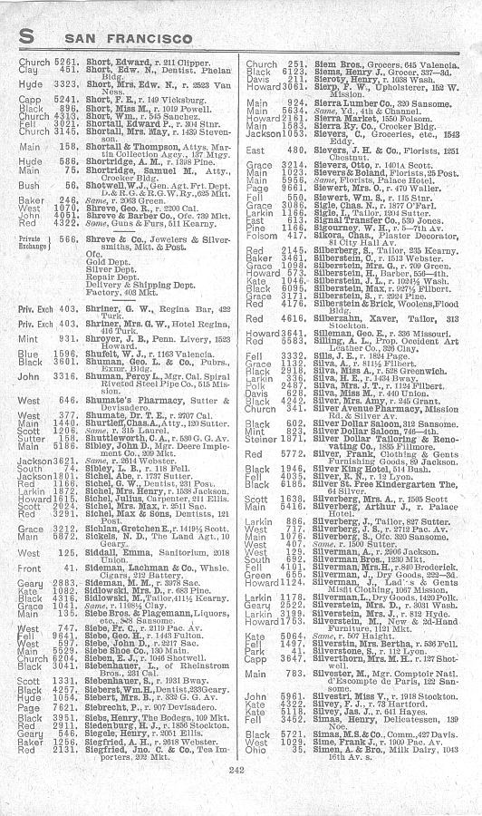 a page from the 1903 San Francisco telephone directory