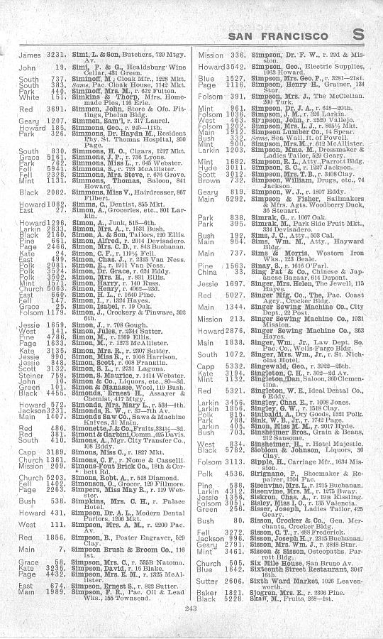 a page from the 1903 San Francisco telephone directory