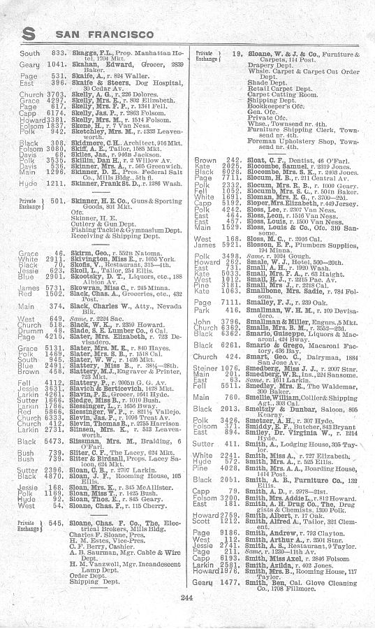a page from the 1903 San Francisco telephone directory