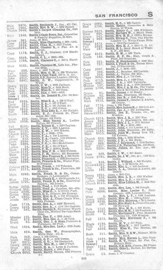 a page from the 1903 San Francisco telephone directory