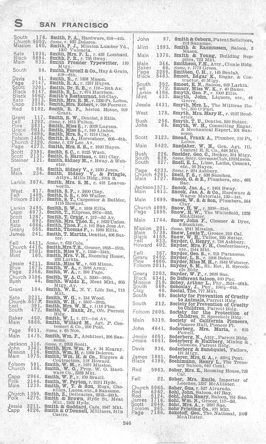 a page from the 1903 San Francisco telephone directory