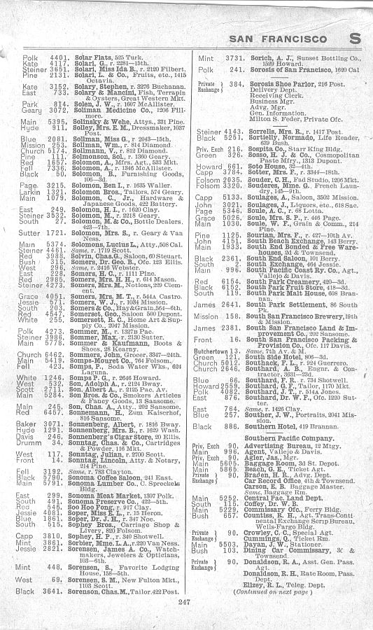 a page from the 1903 San Francisco telephone directory