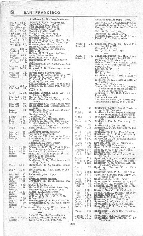 a page from the 1903 San Francisco telephone directory