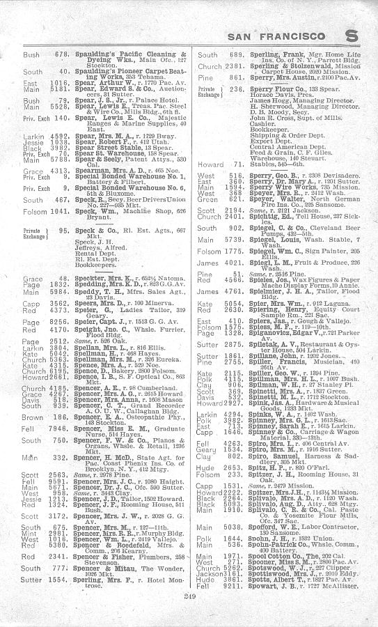 a page from the 1903 San Francisco telephone directory