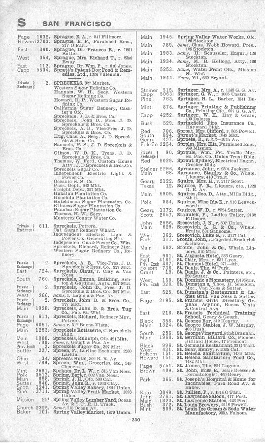 a page from the 1903 San Francisco telephone directory