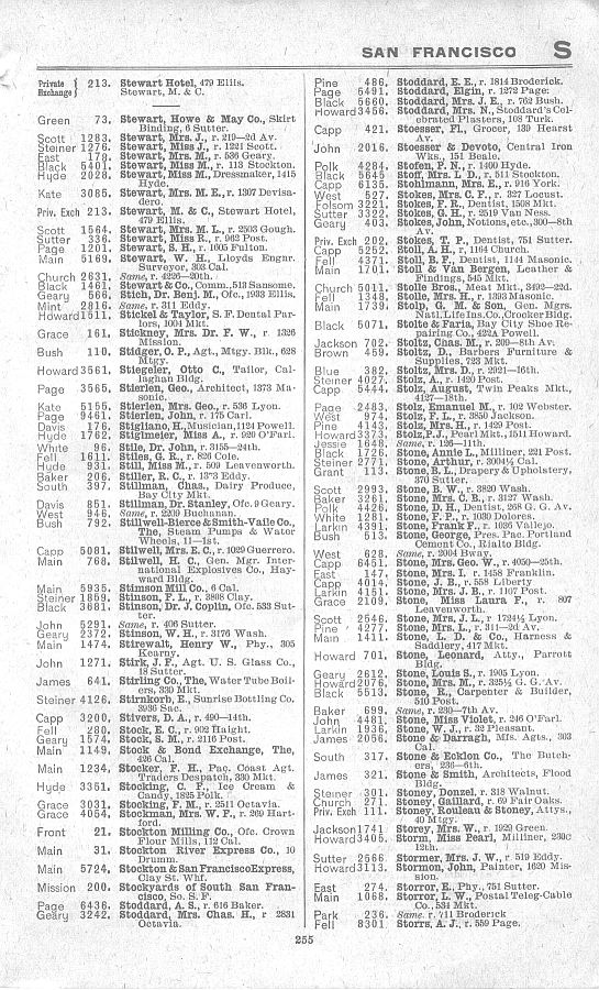a page from the 1903 San Francisco telephone directory