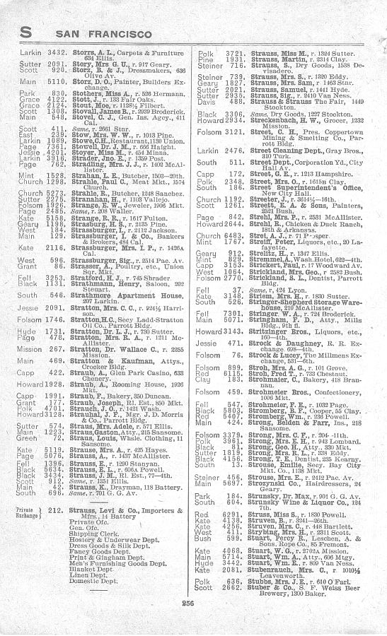 a page from the 1903 San Francisco telephone directory