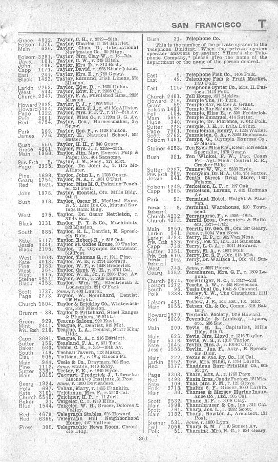 a page from the 1903 San Francisco telephone directory
