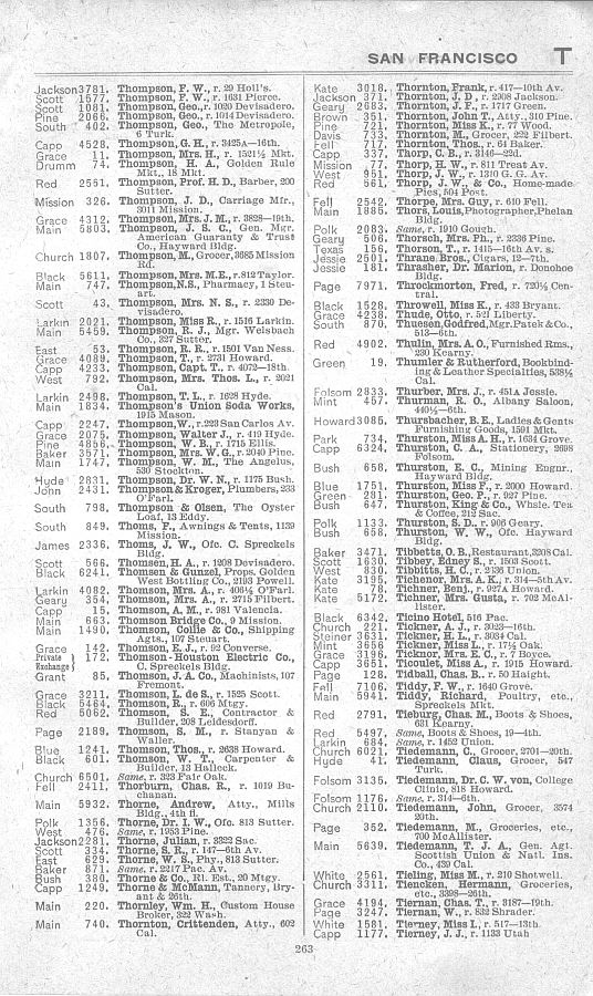 a page from the 1903 San Francisco telephone directory