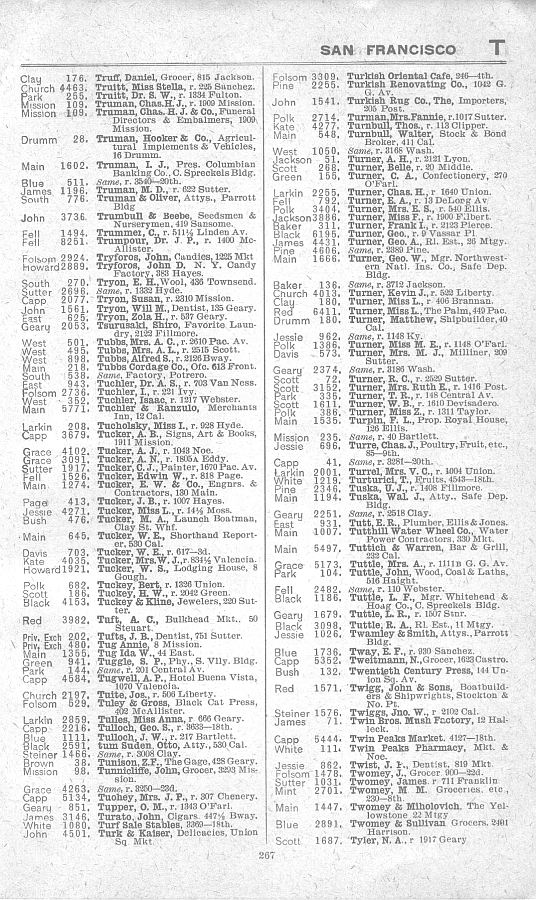 a page from the 1903 San Francisco telephone directory