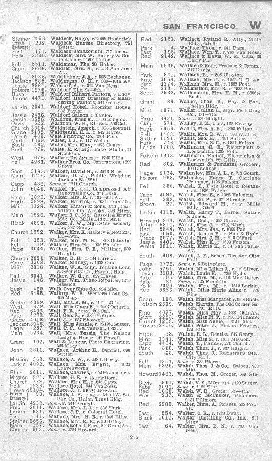 a page from the 1903 San Francisco telephone directory