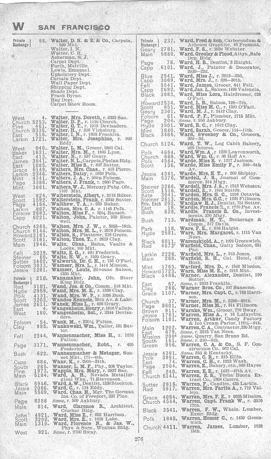 a page from the 1903 San Francisco telephone directory