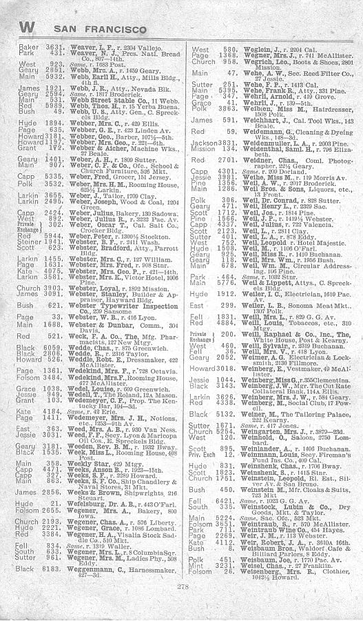 a page from the 1903 San Francisco telephone directory