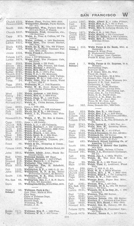 a page from the 1903 San Francisco telephone directory