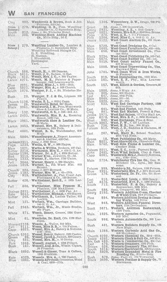 a page from the 1903 San Francisco telephone directory