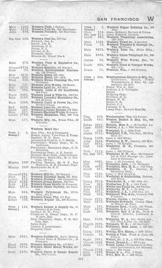 a page from the 1903 San Francisco telephone directory