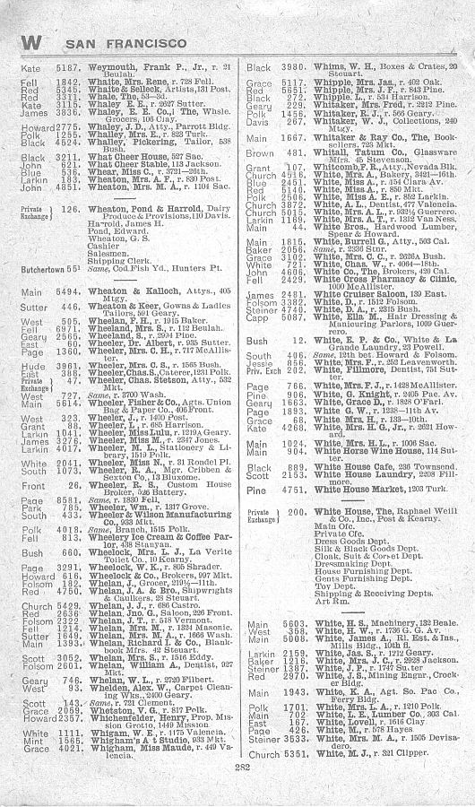a page from the 1903 San Francisco telephone directory
