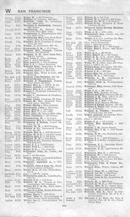 a page from the 1903 San Francisco telephone directory