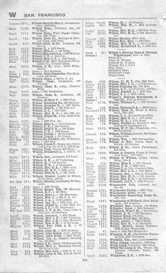a page from the 1903 San Francisco telephone directory