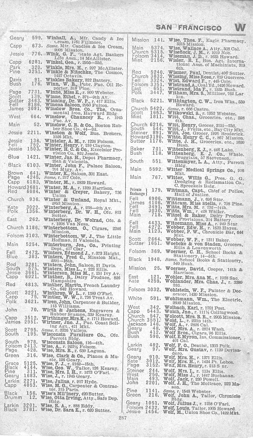 a page from the 1903 San Francisco telephone directory