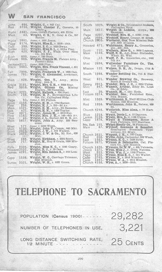 a page from the 1903 San Francisco telephone directory