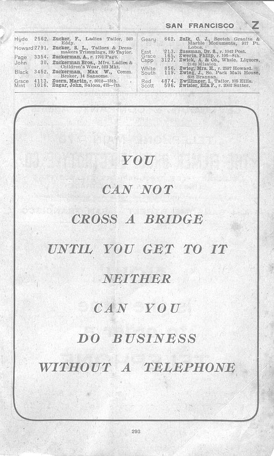 a page from the 1903 San Francisco telephone directory