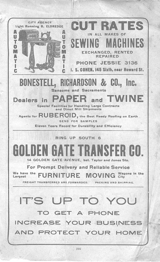 a page from the 1903 San Francisco telephone directory