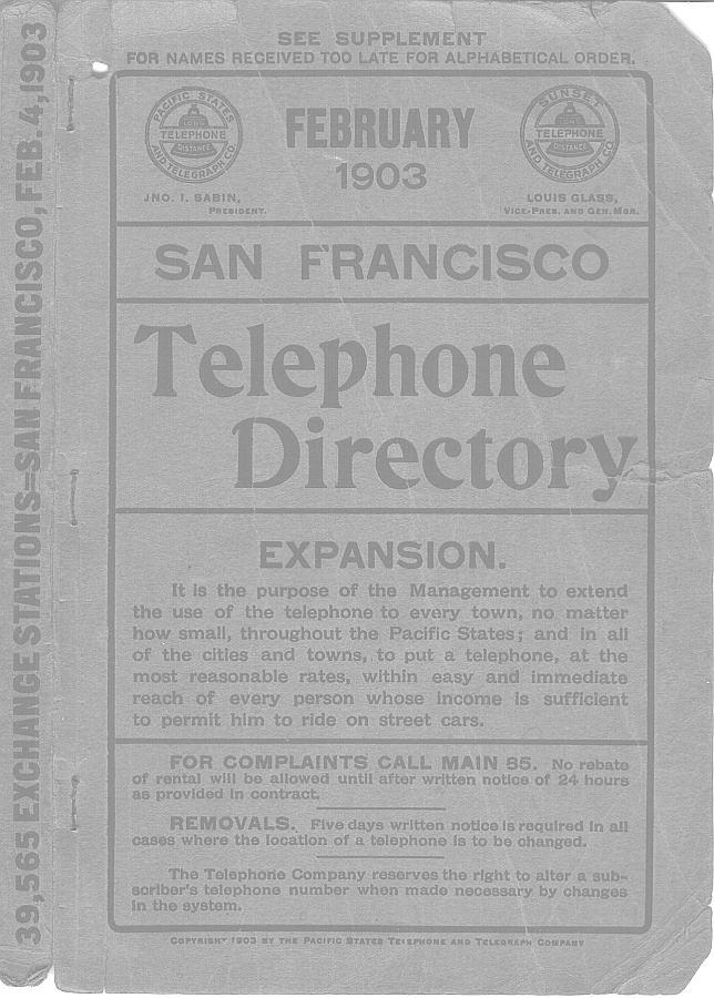 a page from the 1903 San Francisco telephone directory