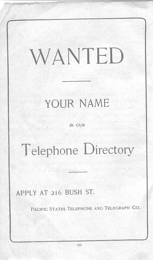 a page from the 1903 San Francisco telephone directory