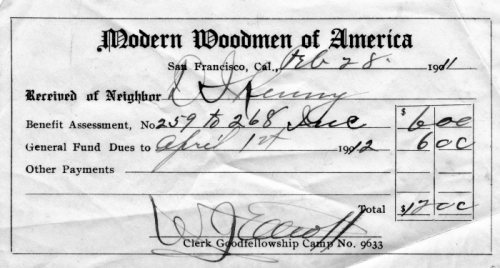 IMAGE: Modern Woodmen of America, San Francisco, 1911, Receipt