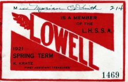 IMAGE: Lowell High School student card, 1921